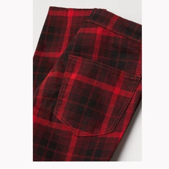 H&M womens Plaid High waisted fitted red black pants size 8 - Picture 3 of 6